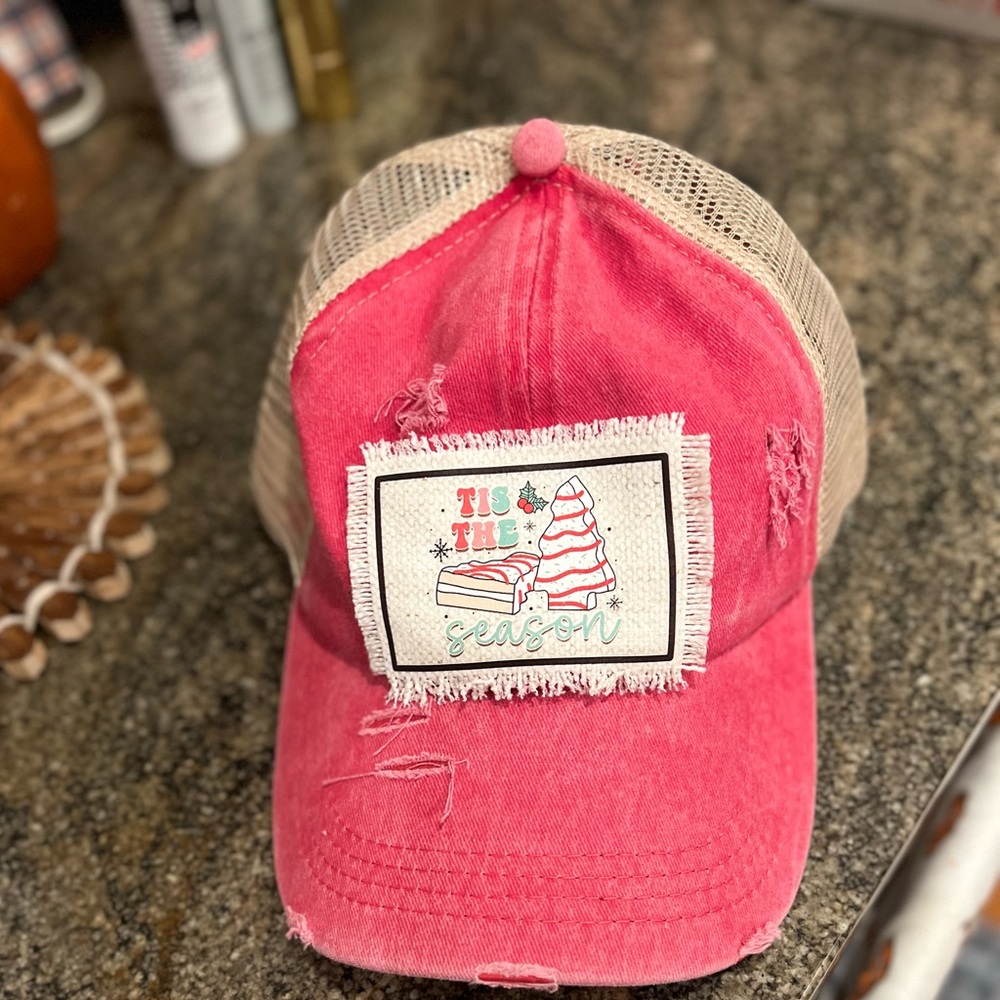 Brand New Tis’ The Season Trucker Hat With Crisscross, adjustable Back Design